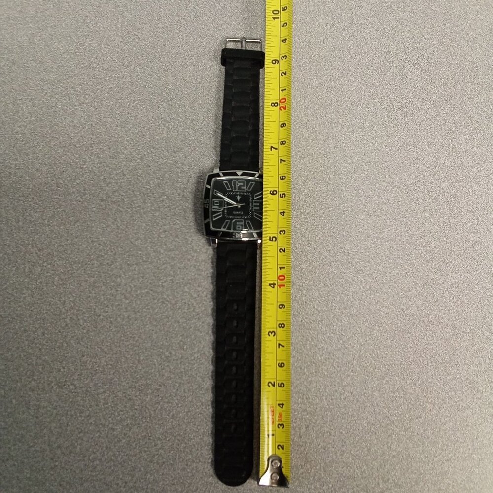 Square Black Analog Quartz Watch With Silicone Band & Stainless Steel Case